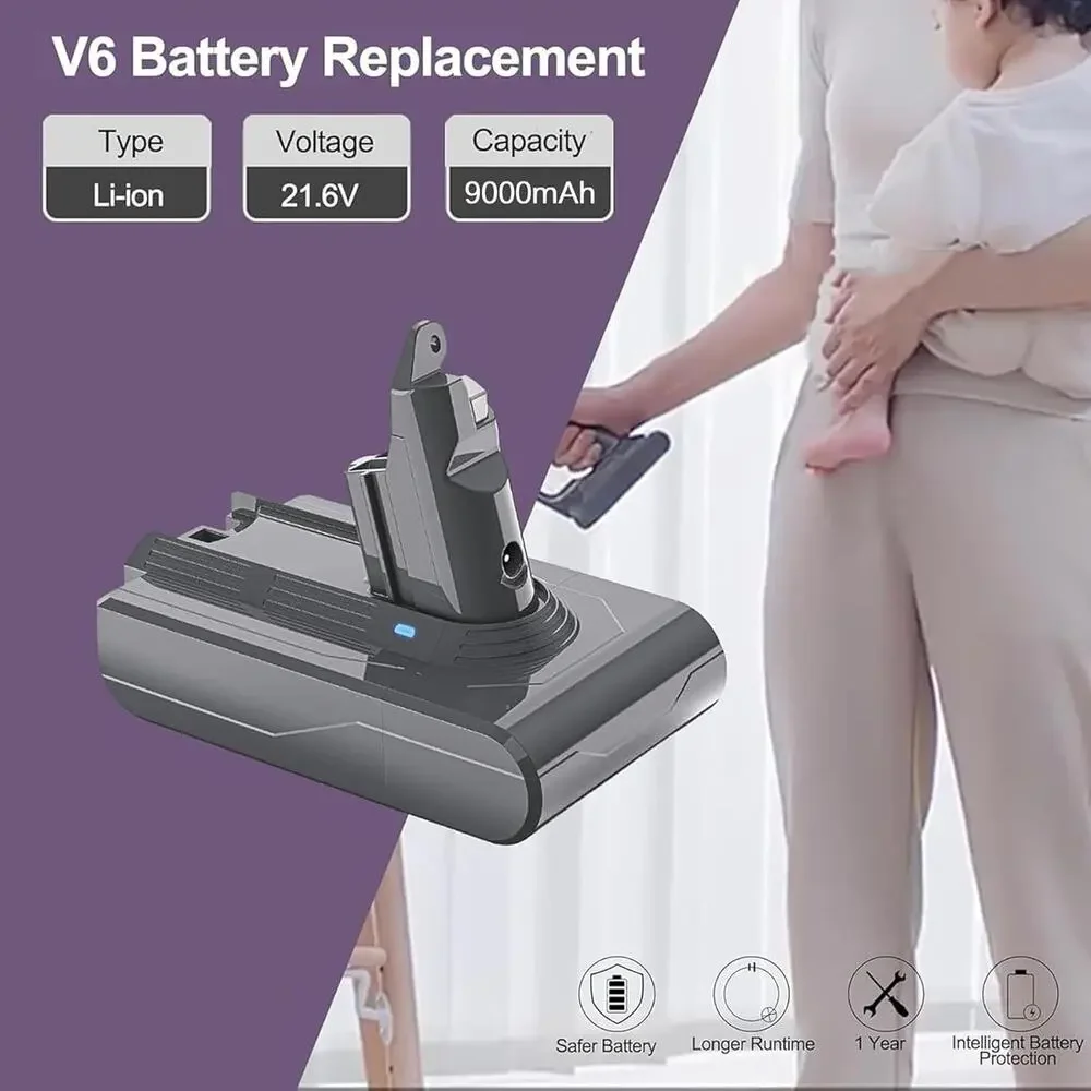 LONG FIT V6 DC62 Battery Replacement 6500mAh Compatible w Dyson V6 Animal V6 - Picture 6 of 7
